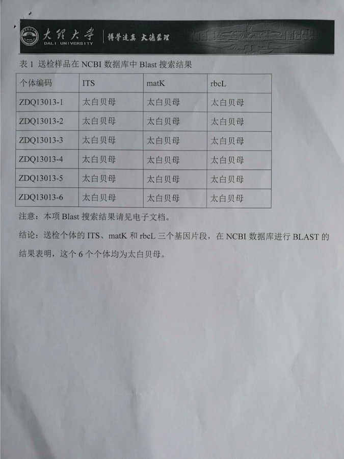 太白贝母物种鉴定报告7